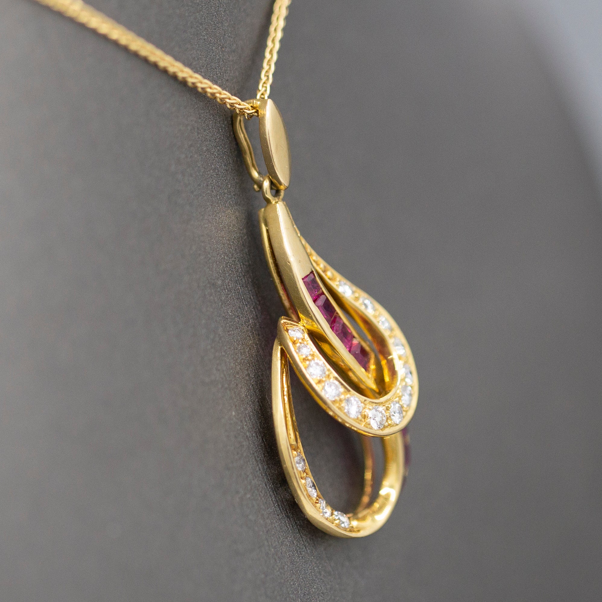 Striking Luxe Natural Ruby and Diamond Pendant Necklace in 18k Yellow Gold