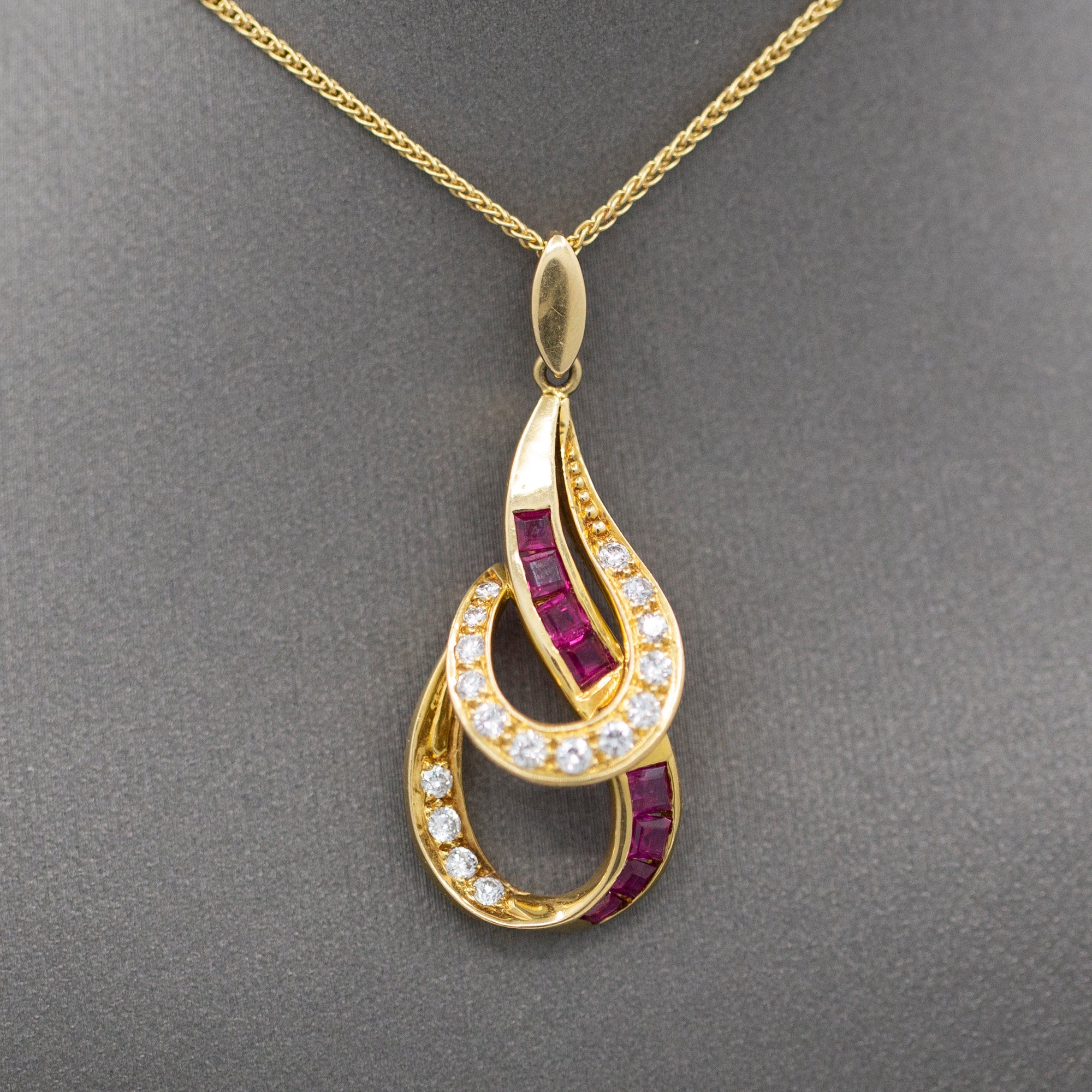 Striking Luxe Natural Ruby and Diamond Pendant Necklace in 18k Yellow Gold