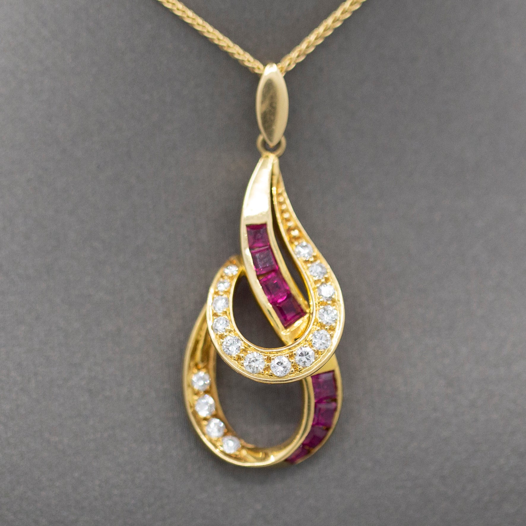 Striking Luxe Natural Ruby and Diamond Pendant Necklace in 18k Yellow Gold