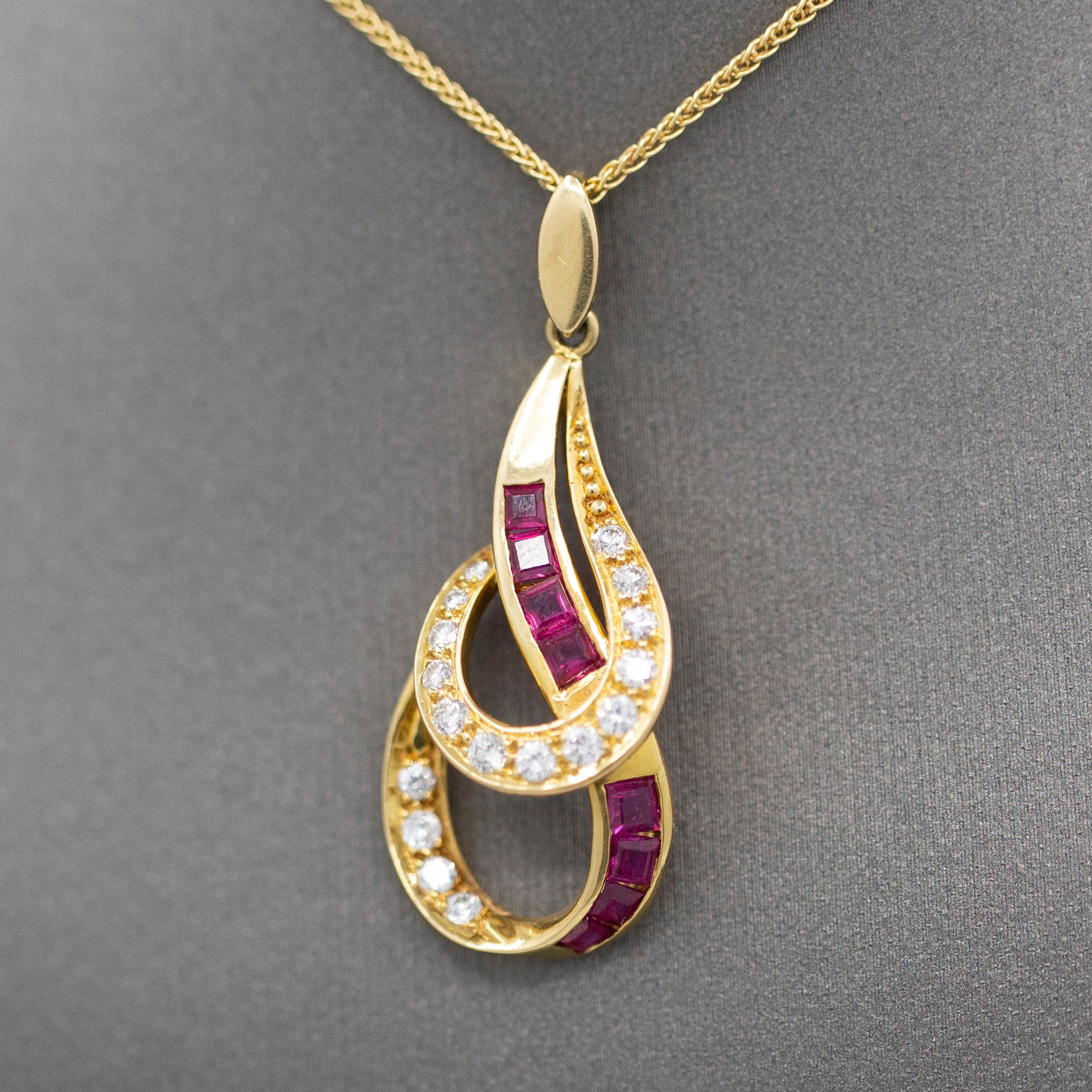 Striking Luxe Natural Ruby and Diamond Pendant Necklace in 18k Yellow Gold