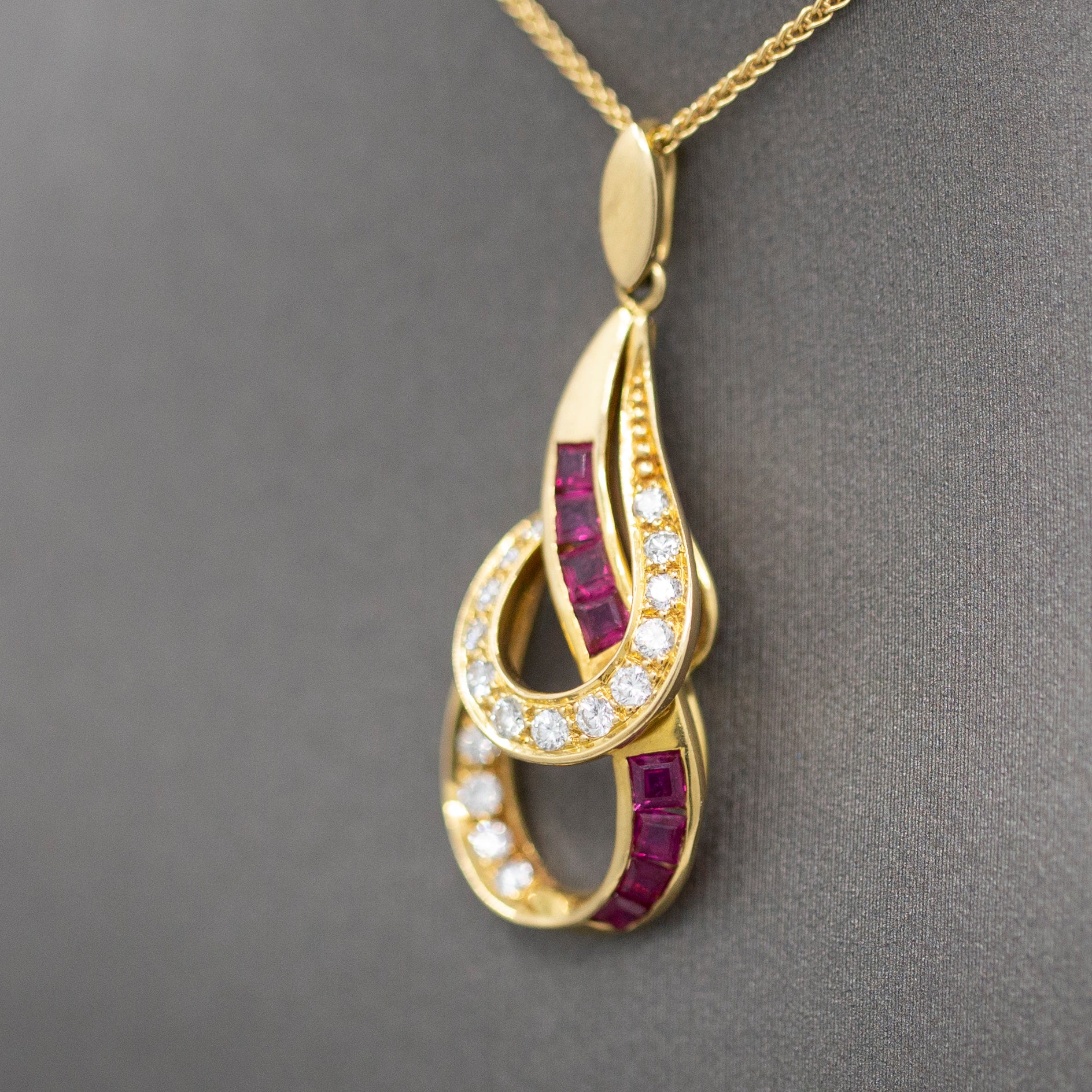 Striking Luxe Natural Ruby and Diamond Pendant Necklace in 18k Yellow Gold