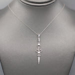 Delicate Diamond Dagger Dangling Pendant Necklace in 14k White Gold