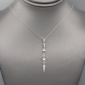 Delicate Diamond Dagger Dangling Pendant Necklace in 14k White Gold