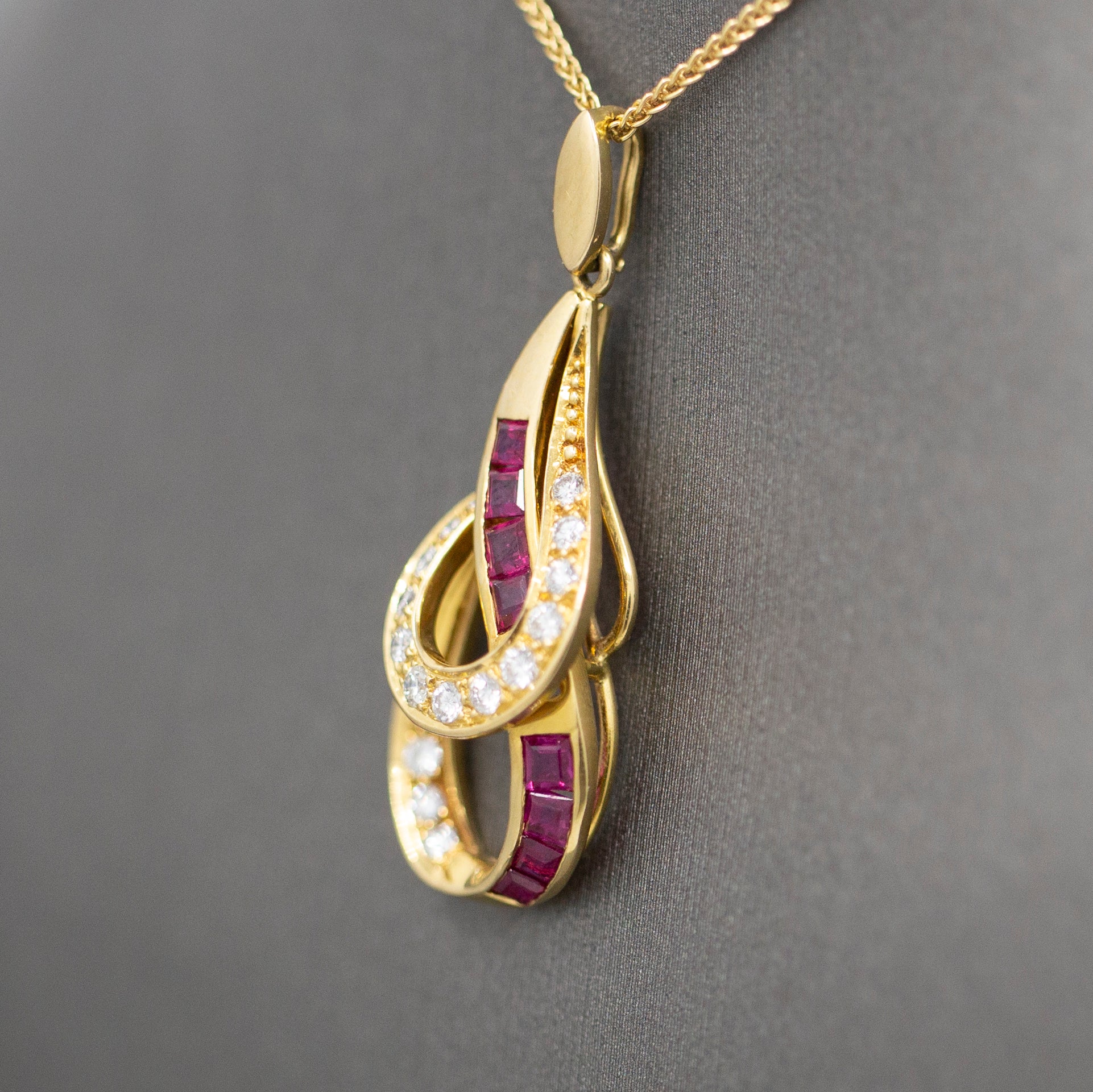 Striking Luxe Natural Ruby and Diamond Pendant Necklace in 18k Yellow Gold