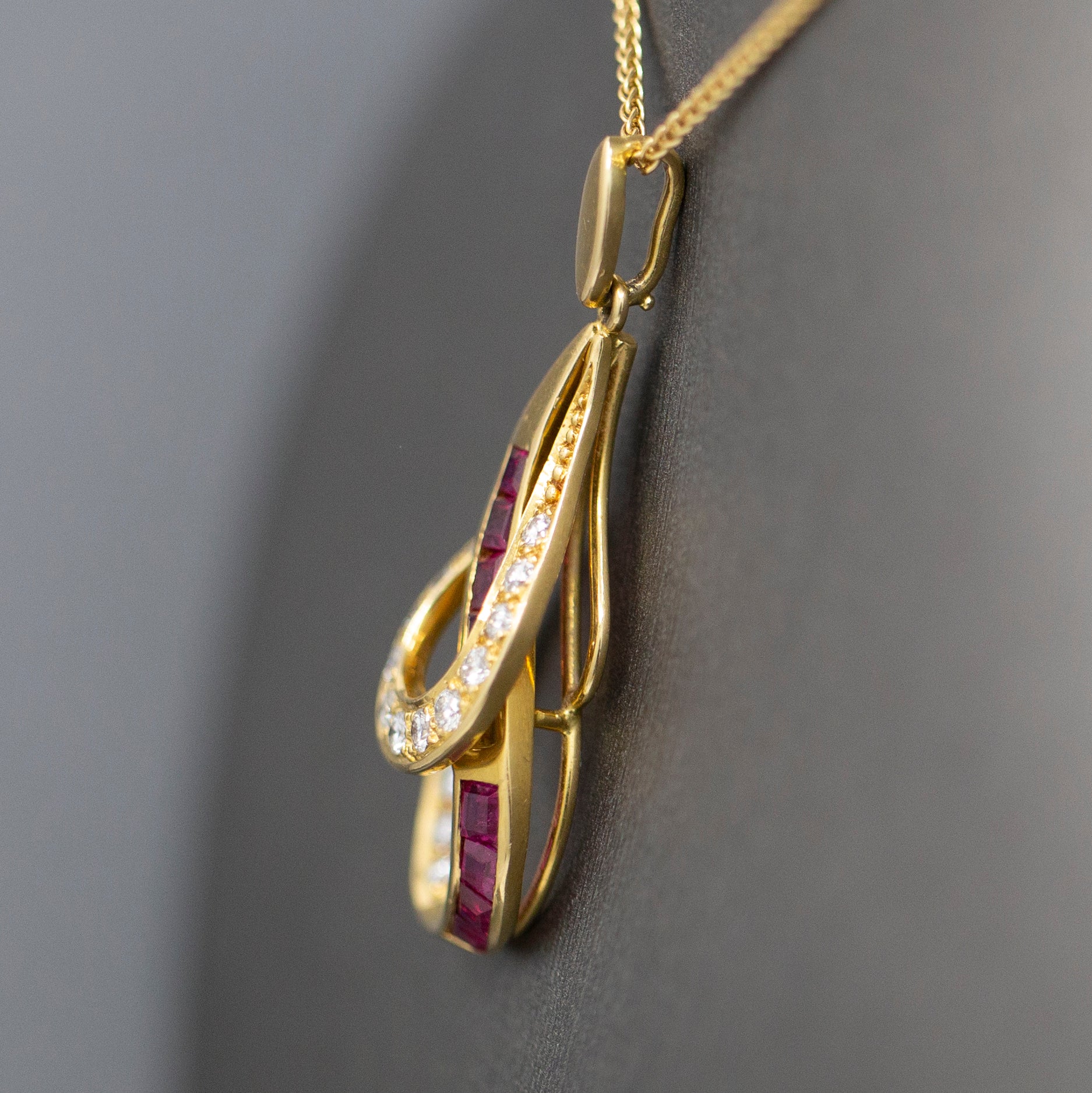 Striking Luxe Natural Ruby and Diamond Pendant Necklace in 18k Yellow Gold