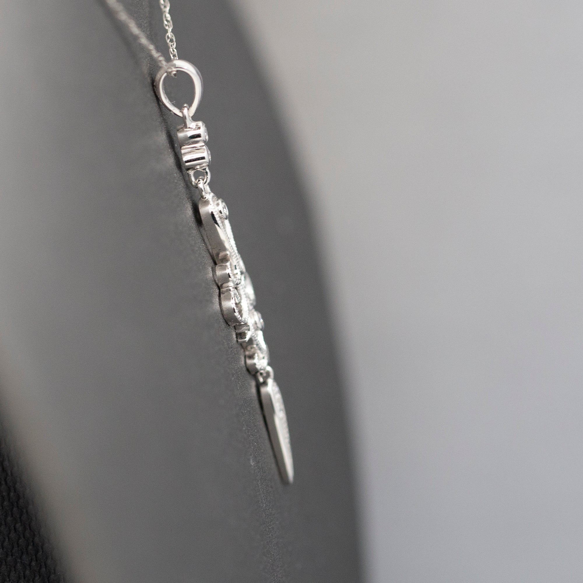 Delicate Diamond Dagger Dangling Pendant Necklace in 14k White Gold