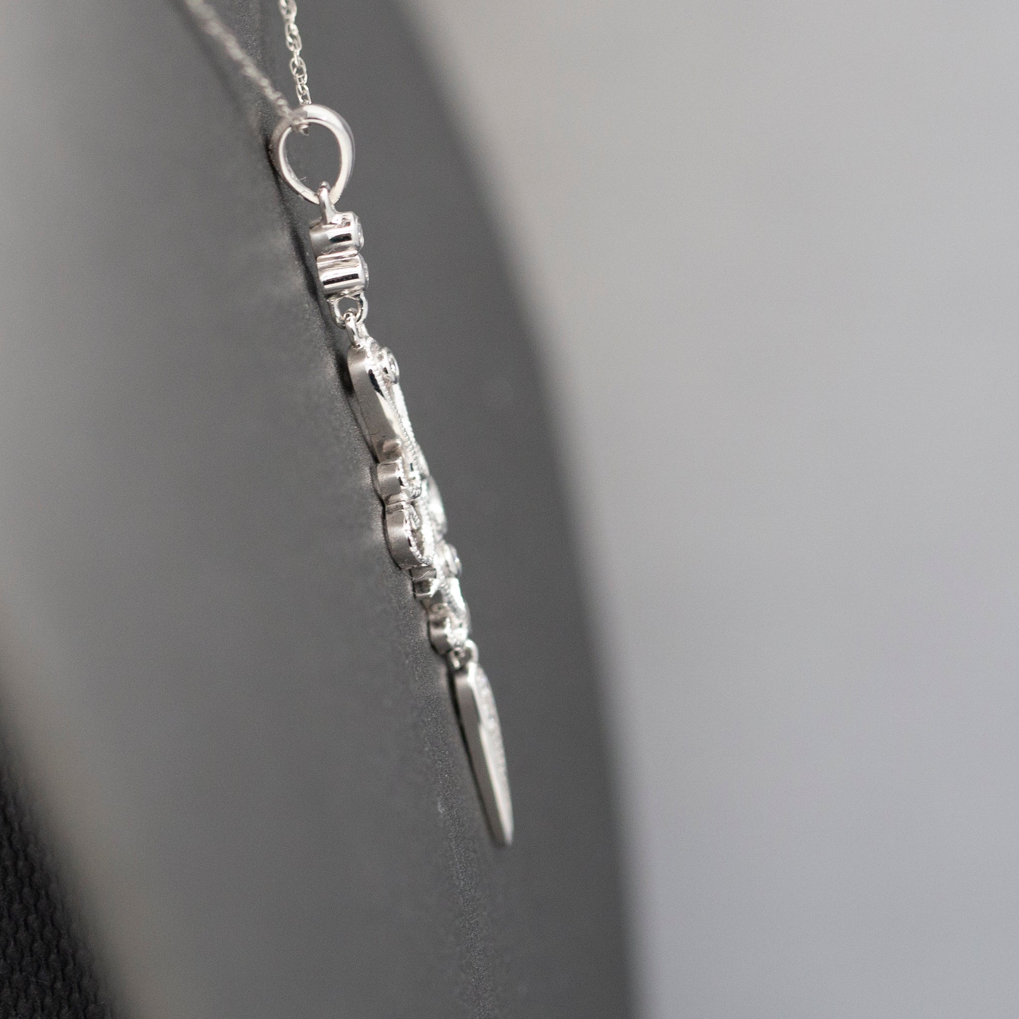 Delicate Diamond Dagger Dangling Pendant Necklace in 14k White Gold