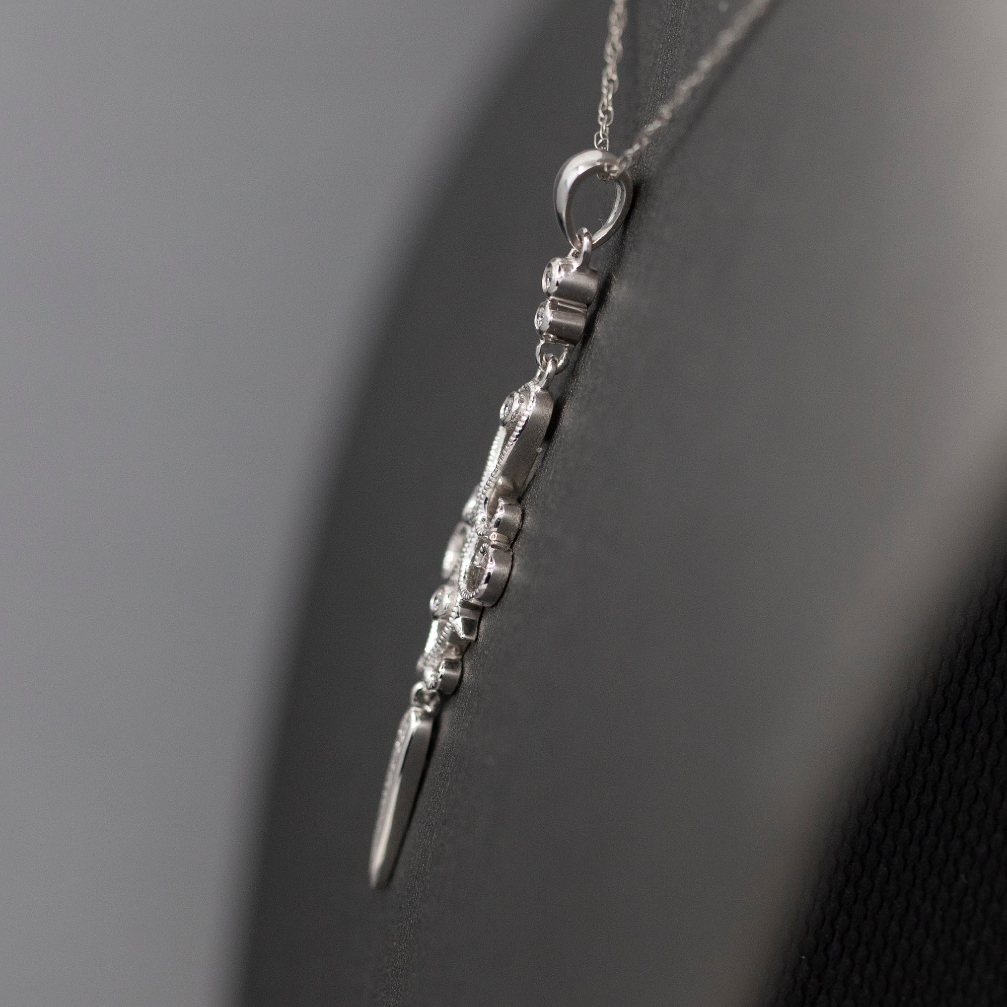 Delicate Diamond Dagger Dangling Pendant Necklace in 14k White Gold