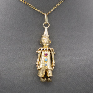 Fully Articulated Jolly Clown Pendant Charm in 14k Yellow Gold