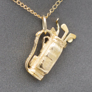 Golf Bag with Clubs Charm Pendant in 14k Solid Gold