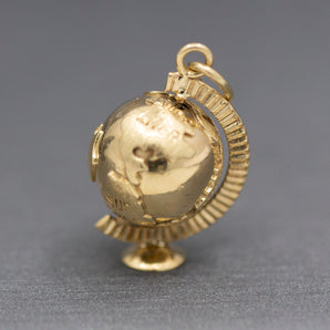Spinning World Globe Earth Pendant Charm in 14k Yellow Gold