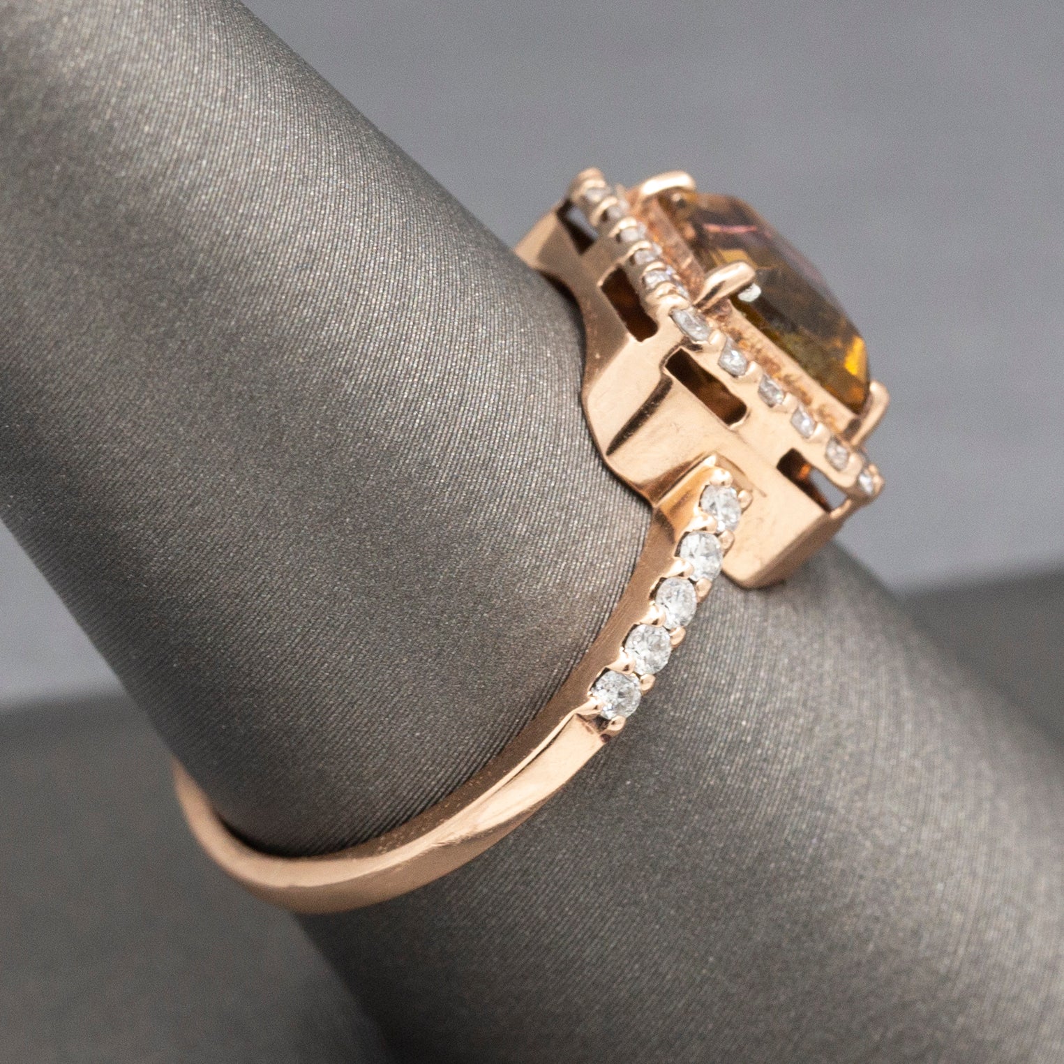 Luscious Watermelon Tourmaline and Diamond Halo Ring in 14k Rose Gold