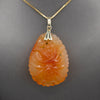 Vintage Carved Red Orange Jadeite Pendant 14k Yellow Gold