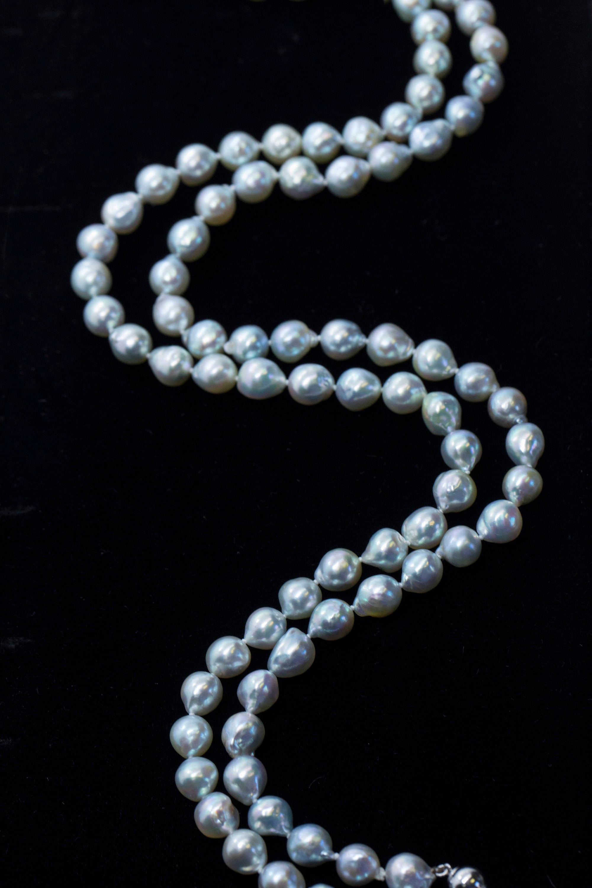 Gorgeous 34" 8mm Baroque Pearl Adjustable 16" and 18" Necklace 14k, Layered Pearl Necklace, Classic Silver Pearls, Double Strand Necklace