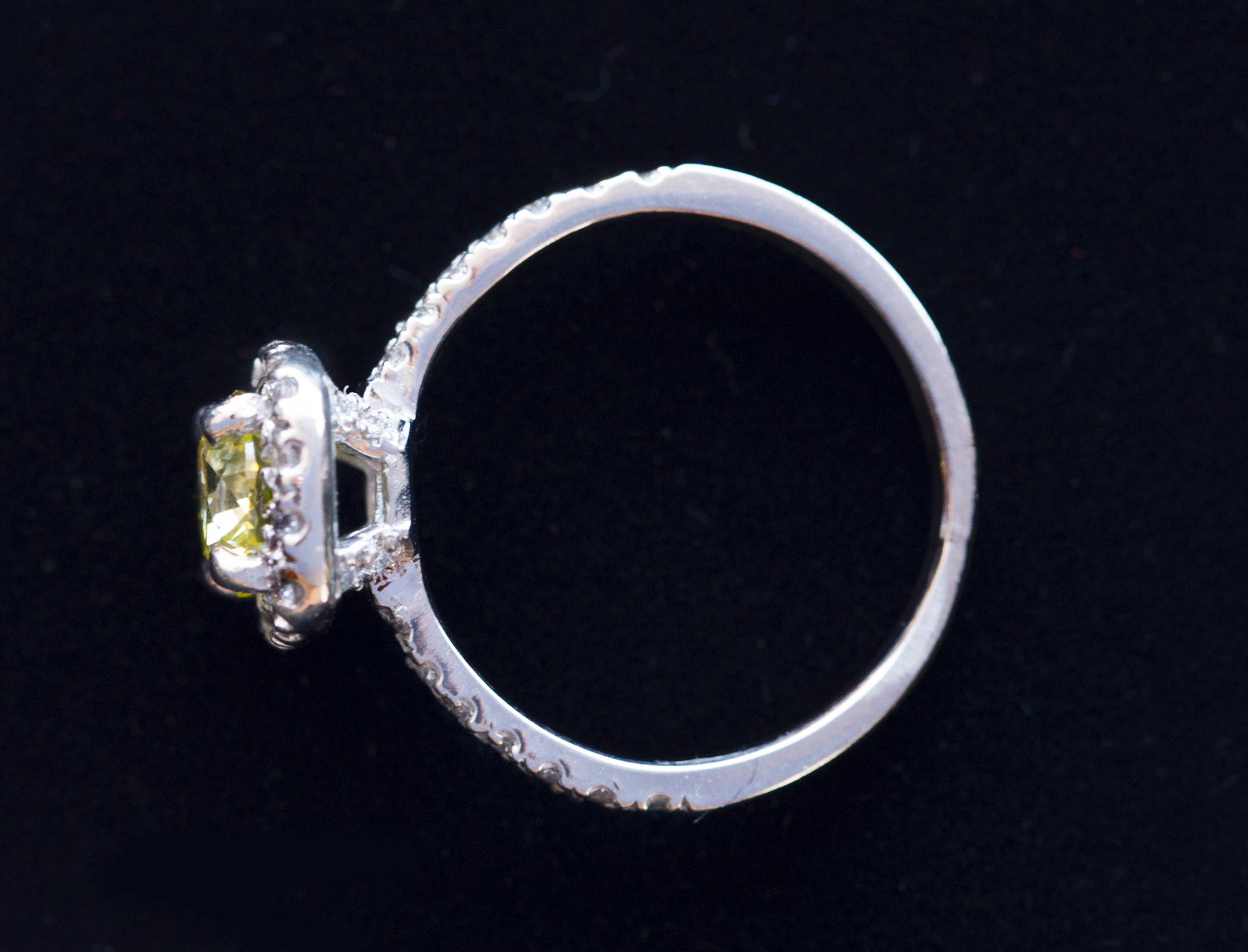 Bright 1.25ctw Yellow Diamond Halo Platinum Engagement Ring Size 5.25