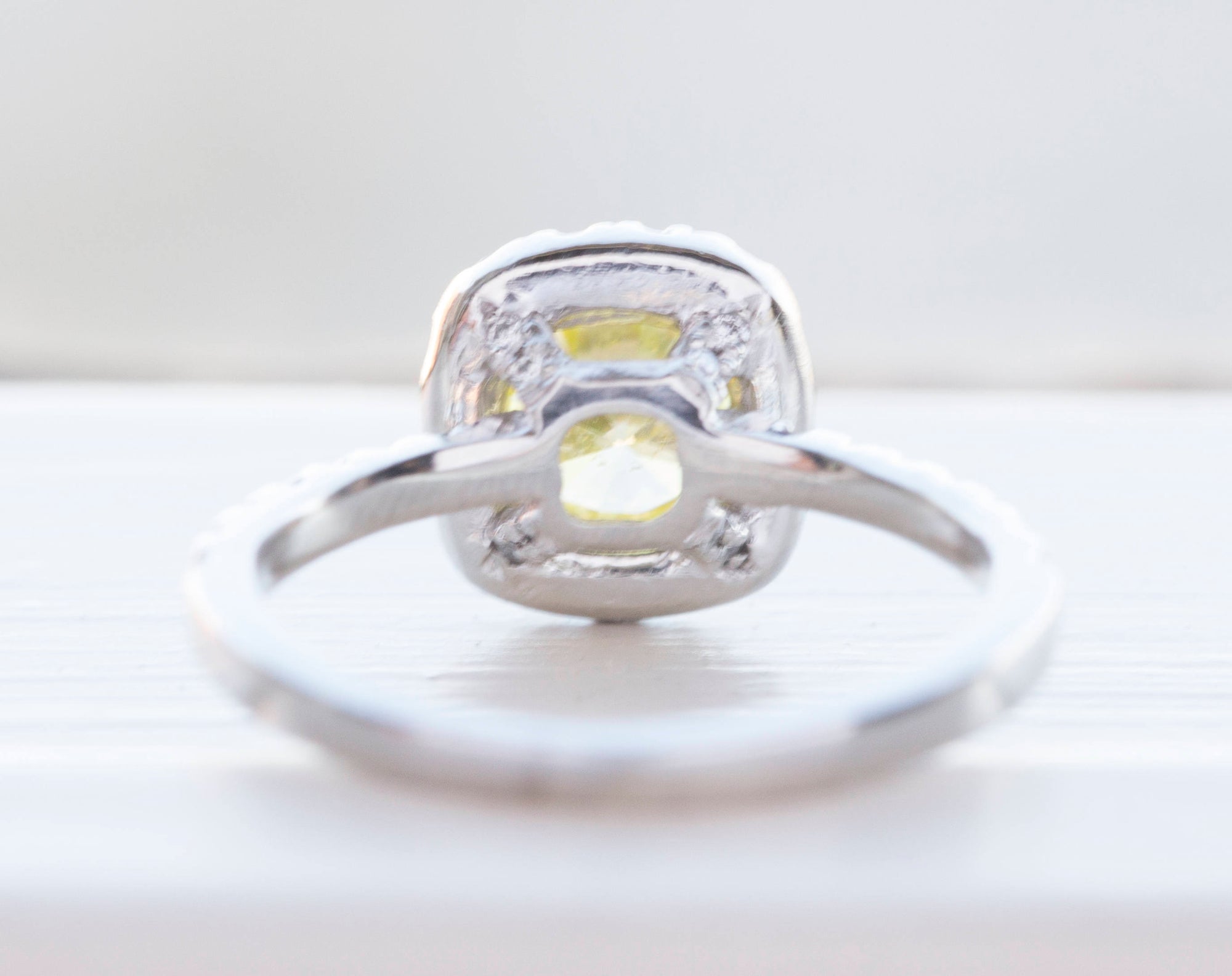 Bright 1.25ctw Yellow Diamond Halo Platinum Engagement Ring Size 5.25