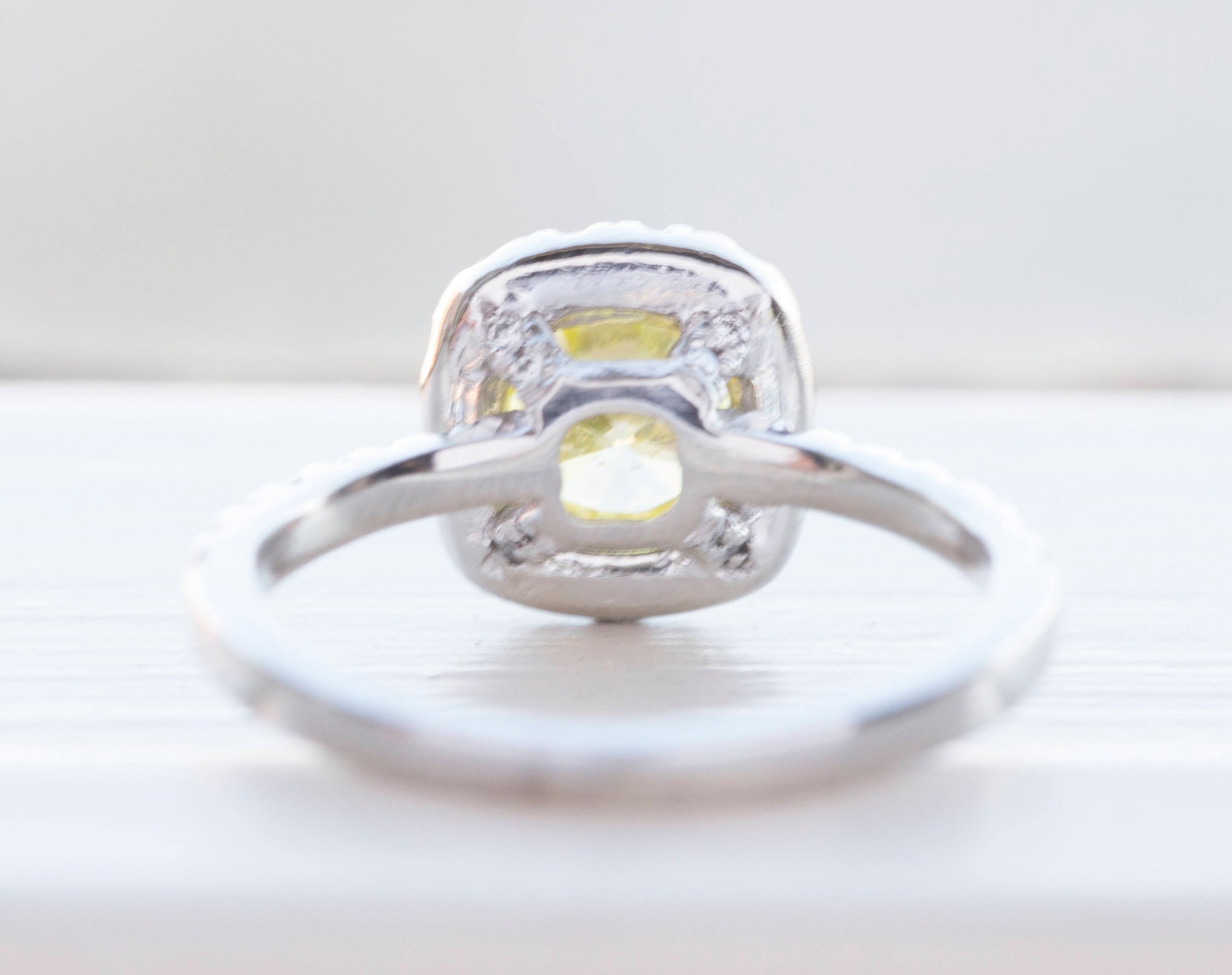 Bright 1.25ctw Yellow Diamond Halo Platinum Engagement Ring Size 5.25