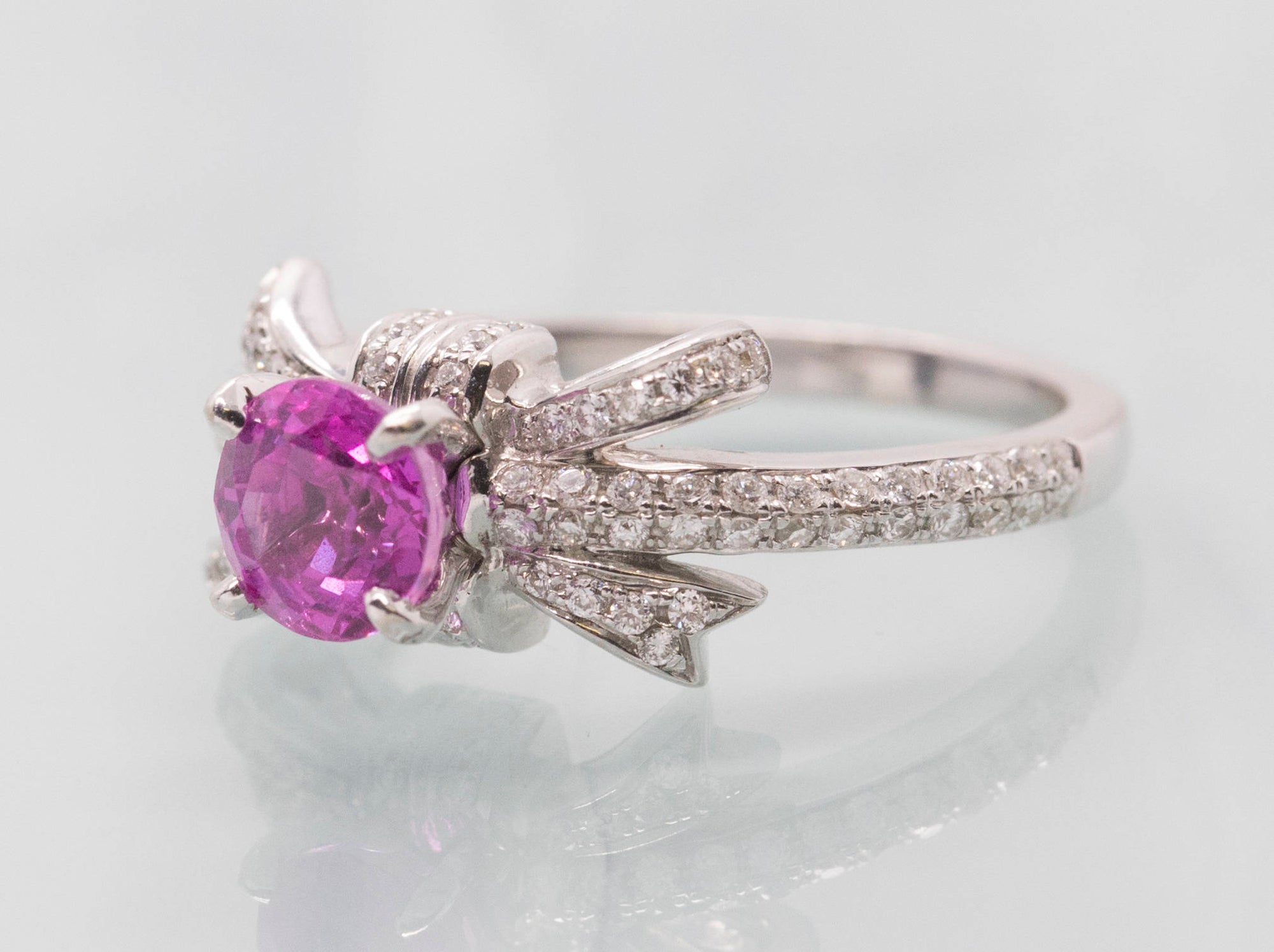 Extravagant 1.86ctw Natural Pink Sapphire & Diamond Bow Engagement Ring 14k Size 7