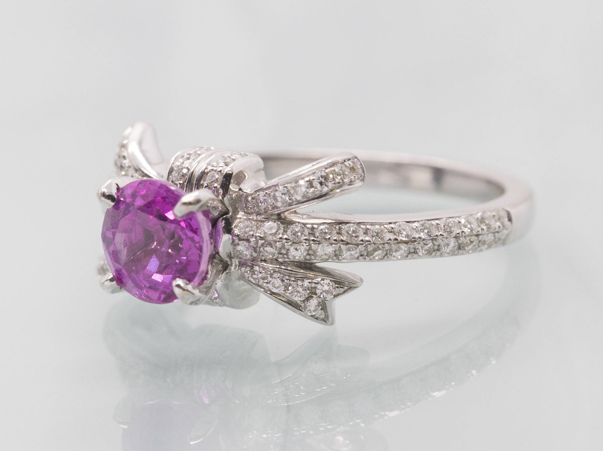Extravagant 1.86ctw Natural Pink Sapphire & Diamond Bow Engagement Ring 14k Size 7