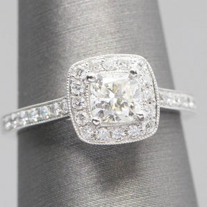 1.03ctw Cushion Cut Halo Diamond 14K White Gold Engagement Ring Size 6