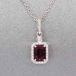 2.58ctw Rhodolite Garnet and Diamond Emerald Cut 14k Halo Pendant Necklace, Rhodolite Garnet Diamond 14k Halo Pendant Necklace, Rhodolite