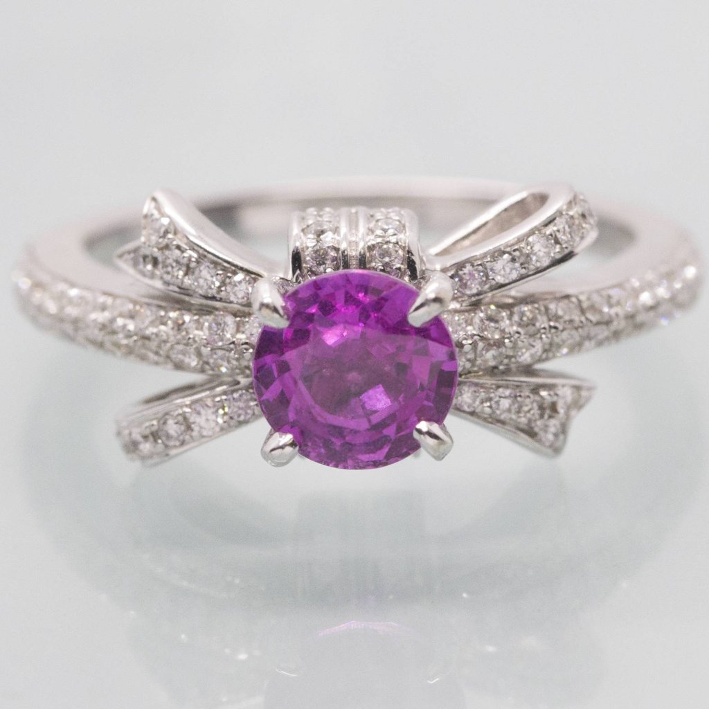 1.86ctw Natural Pink Sapphire & Diamond Bow Engagement Ring 14k, Pink Sapphire and Diamond Ring, Pink Sapphire Engagement Ring, Pink Sapphir