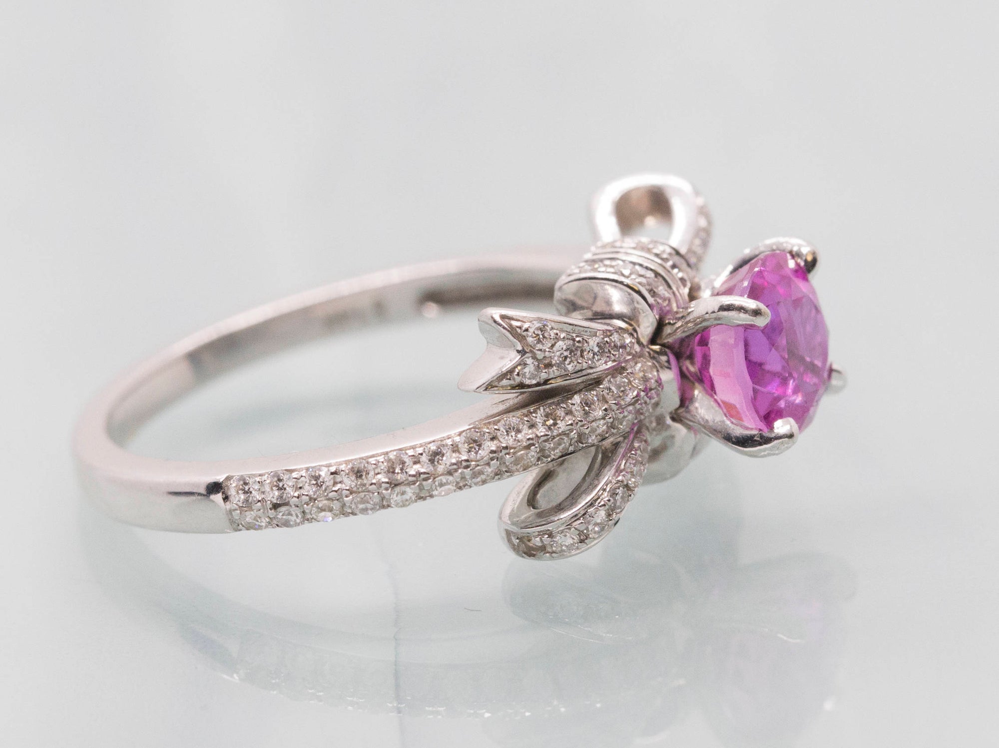 Extravagant 1.86ctw Natural Pink Sapphire & Diamond Bow Engagement Ring 14k Size 7