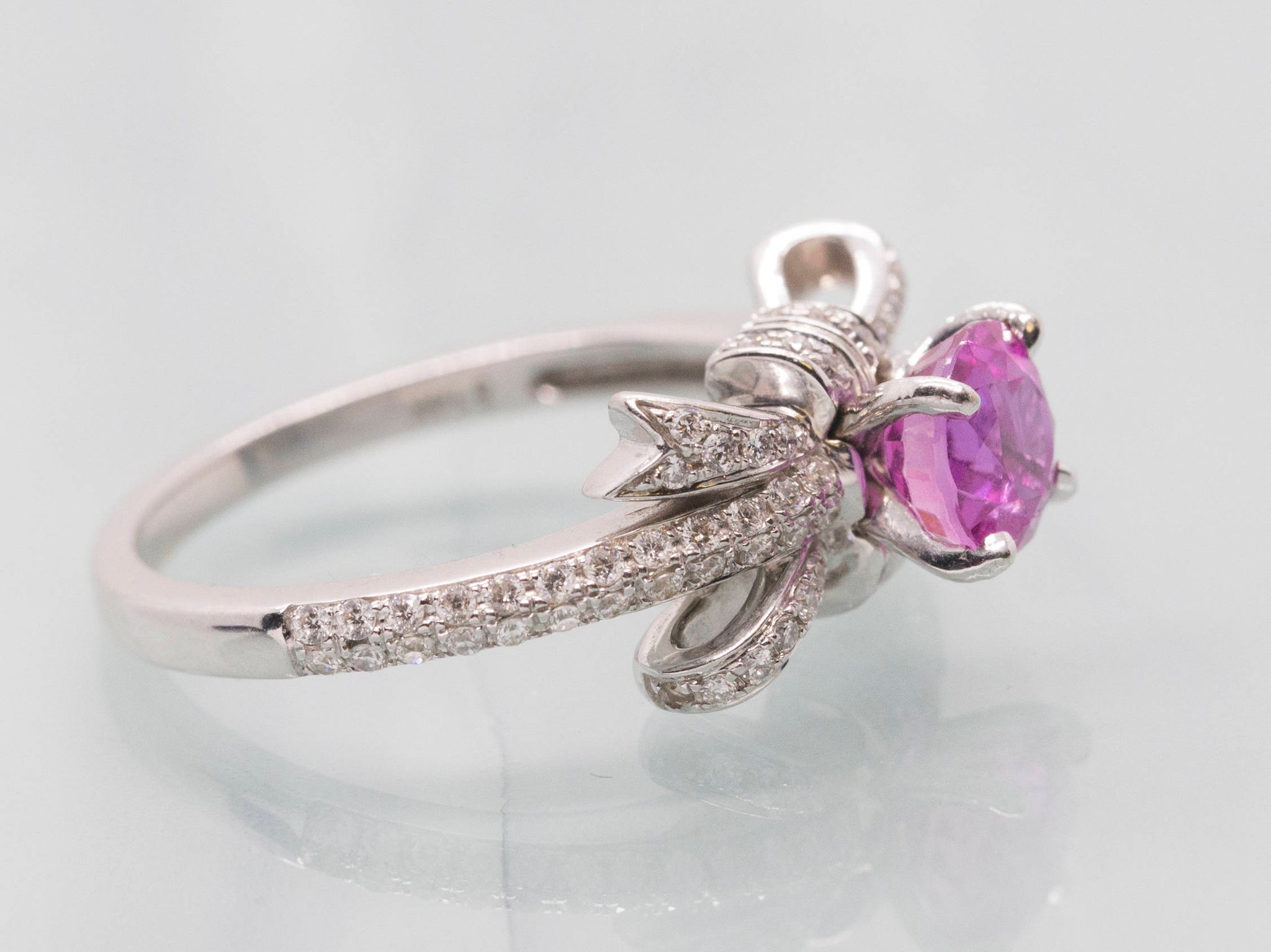 Extravagant 1.86ctw Natural Pink Sapphire & Diamond Bow Engagement Ring 14k Size 7