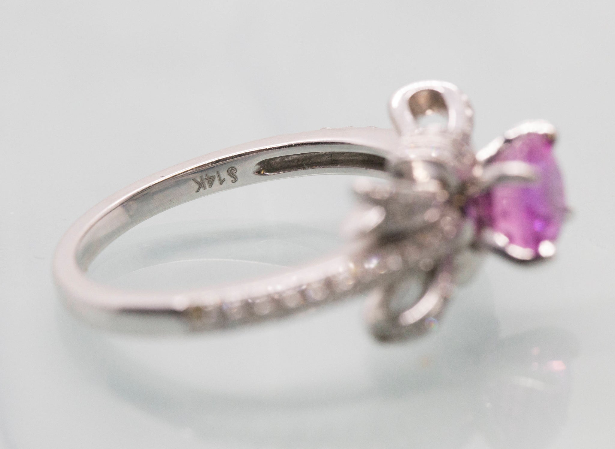 Extravagant 1.86ctw Natural Pink Sapphire & Diamond Bow Engagement Ring 14k Size 7