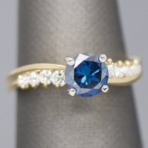 1.38ctw Blue and White Diamond Engagement Ring in 18k Size 6