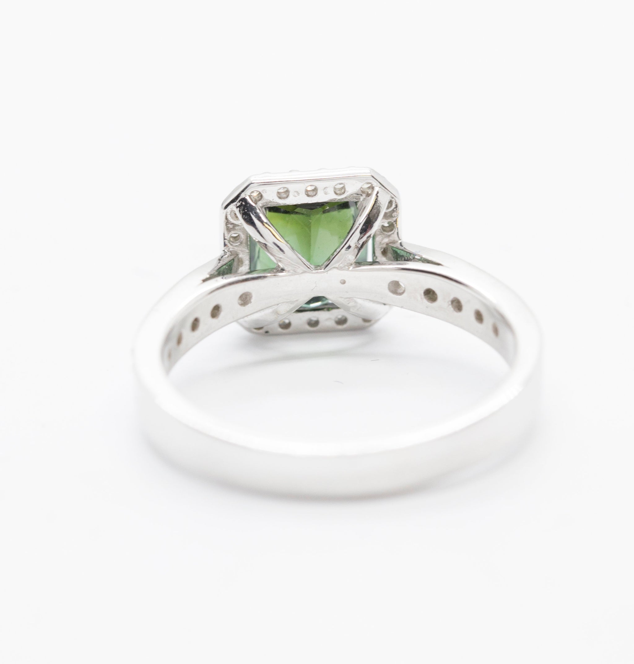 Brazilian Green Tourmaline and Diamond Halo Ring Size 7.25