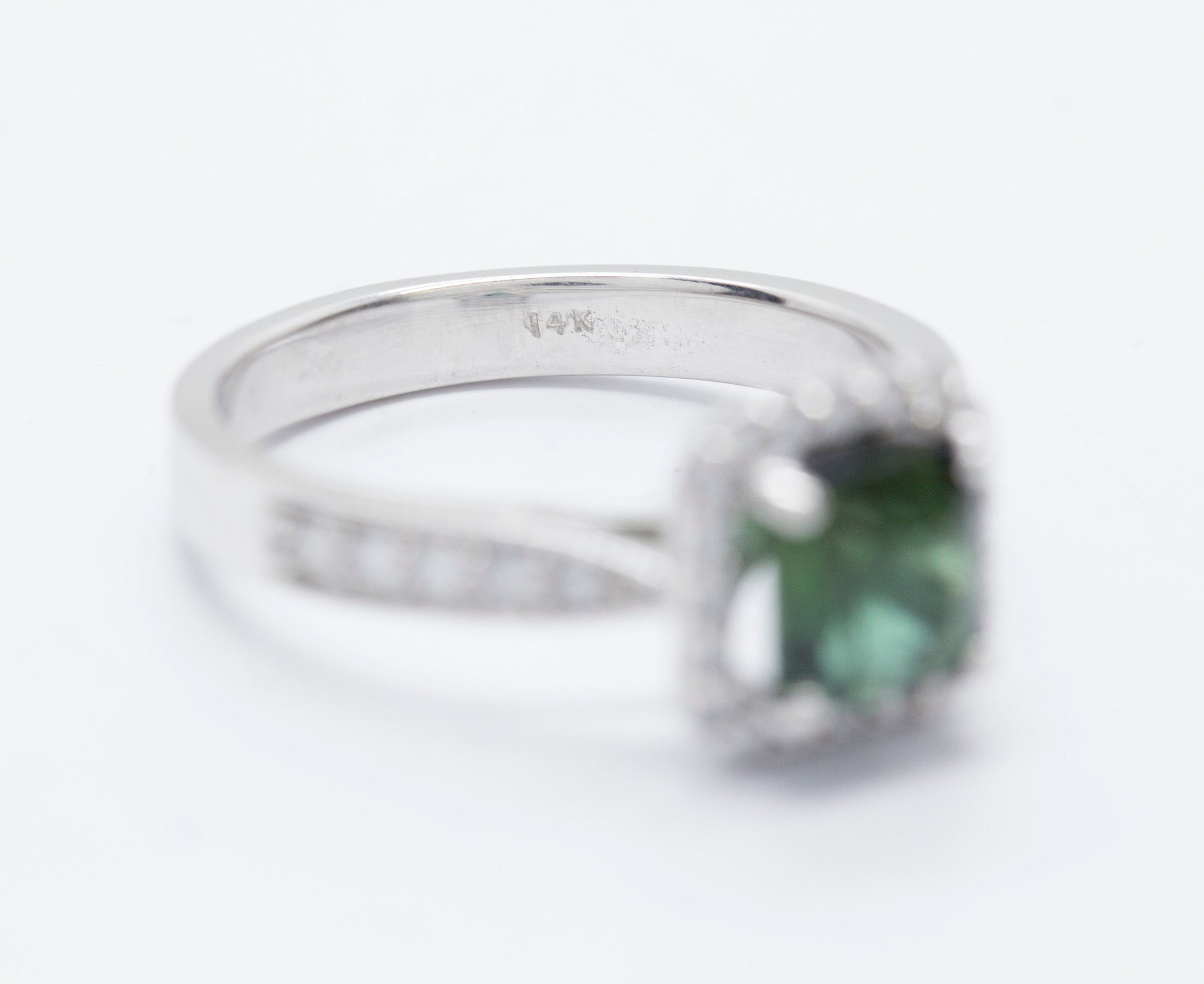 Brazilian Green Tourmaline and Diamond Halo Ring Size 7.25