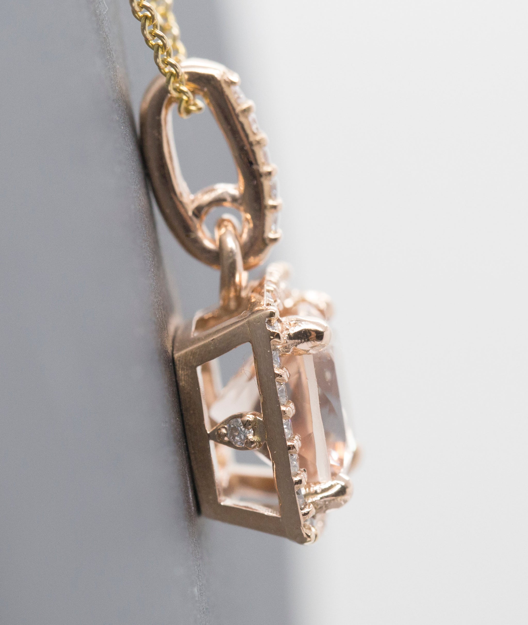 Glamorous 3.07ctw Morganite and Diamond Halo Handmade 14k Rose Gold Pendant Necklace