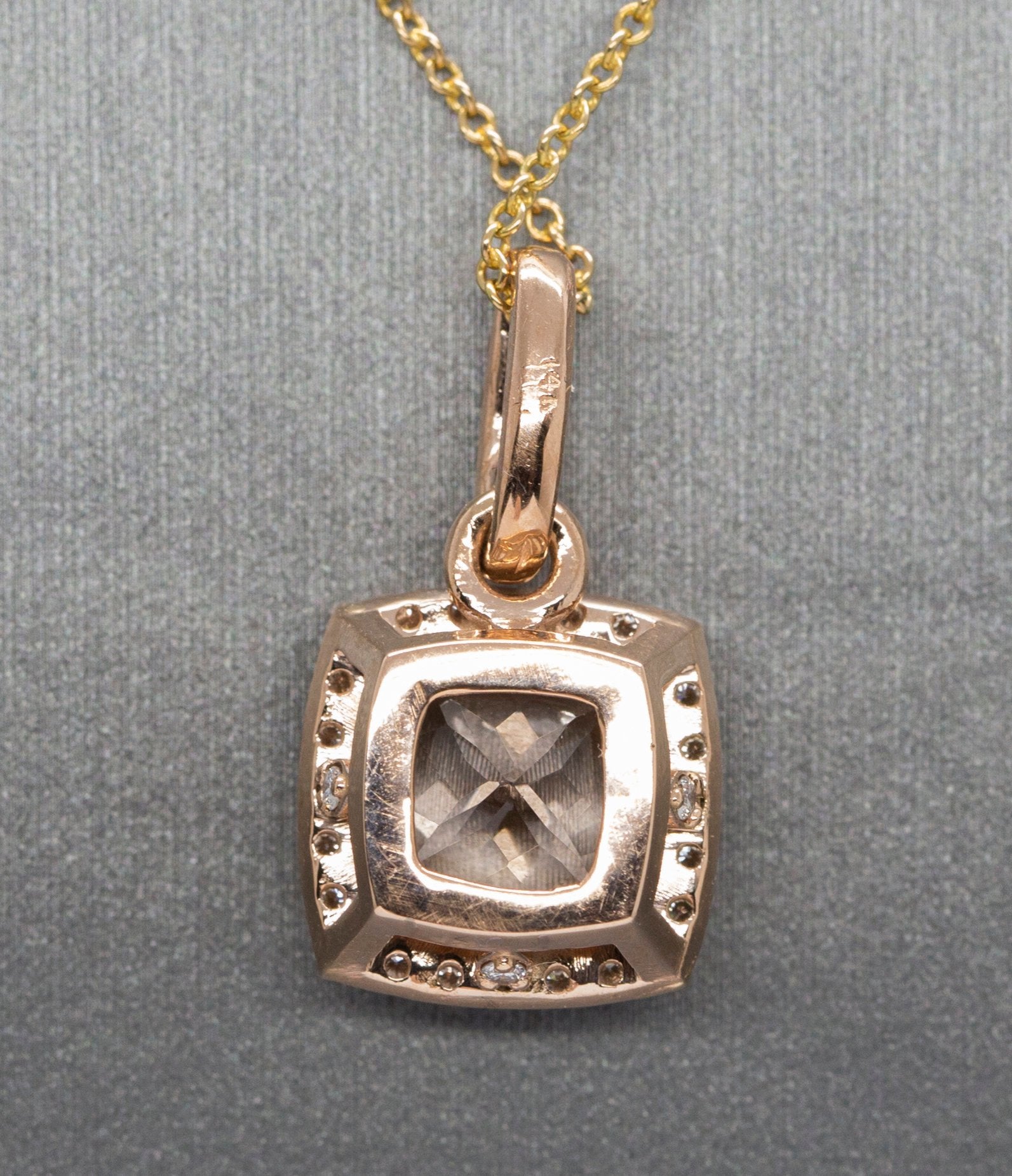 Glamorous 3.07ctw Morganite and Diamond Halo Handmade 14k Rose Gold Pendant Necklace