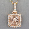 3.07ctw Morganite and Diamond Halo Handmade 14k Rose Gold Pendant, Morganite Diamond 14k Rose Gold Pendant, Morganite Diamond Halo Pendant