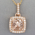 3.07ctw Morganite and Diamond Halo Handmade 14k Rose Gold Pendant, Morganite Diamond 14k Rose Gold Pendant, Morganite Diamond Halo Pendant