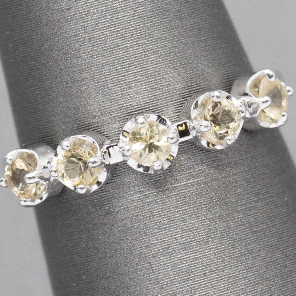 0.60ctw Imperial Topaz 14k White Gold Stack Ring Size 7.25, Five Stone Ring, Imperial Topaz Stackable Ring, Peach, Band Ring, Gift for Her