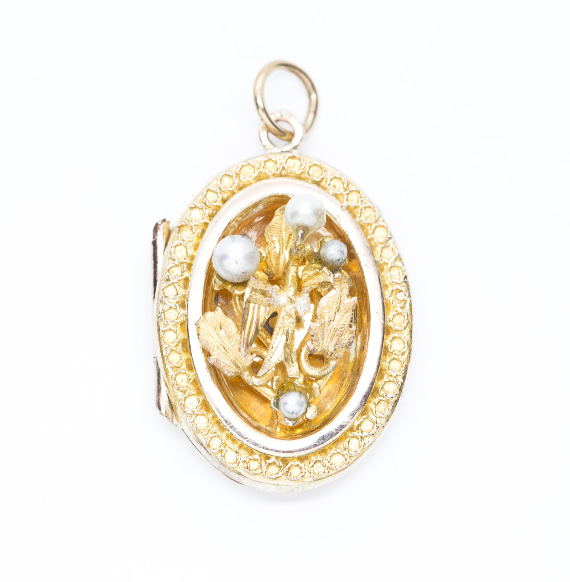 Antique Victorian Italian Bird and Pearl Locket Pendant 14k, Yellow Gold and Pearl Locket, Victorian Pearl Locket, Victorian Bird Locket 14k