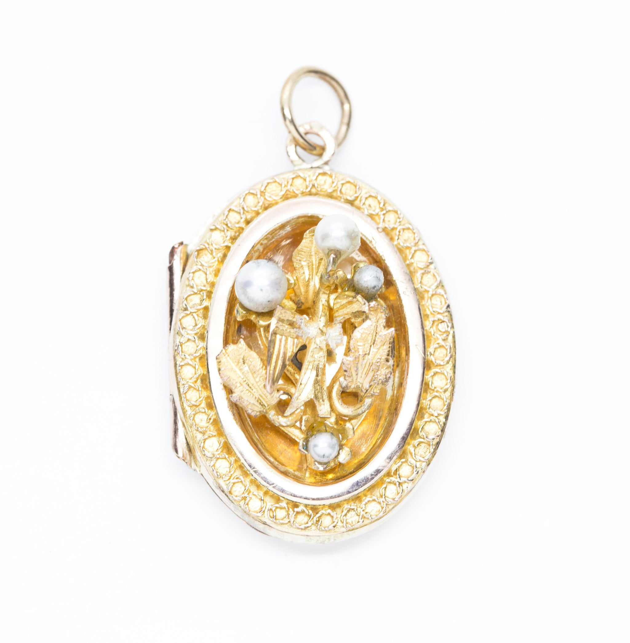 Antique Victorian Italian Bird and Pearl Locket Pendant 14k, Yellow Gold and Pearl Locket, Victorian Pearl Locket, Victorian Bird Locket 14k