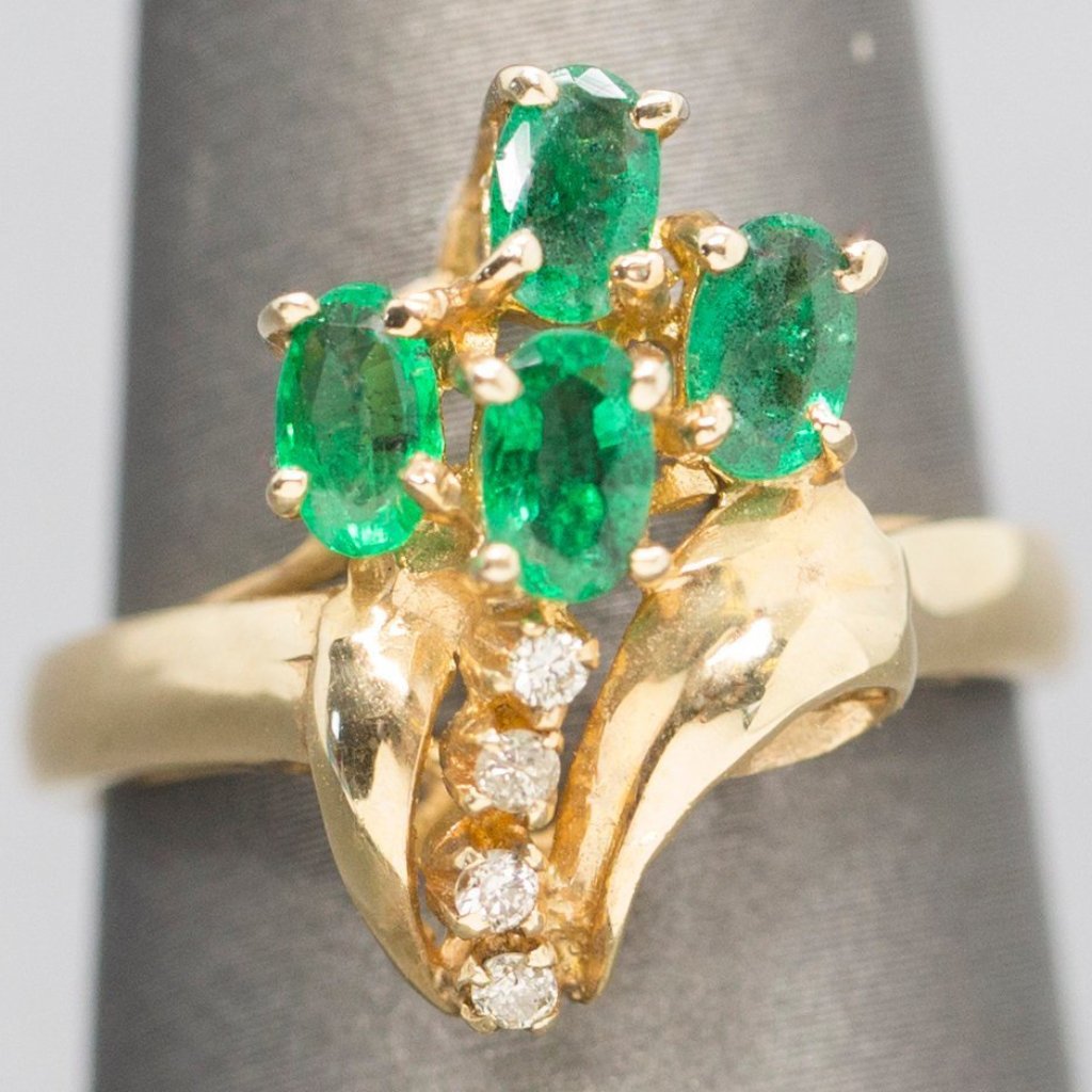 Natural Emerald & Diamond Garden Party Statement Ring 14k, Cocktail Ring, May Birthstone, May Birthday, Emerald Cluster Ring, Green Gemstone
