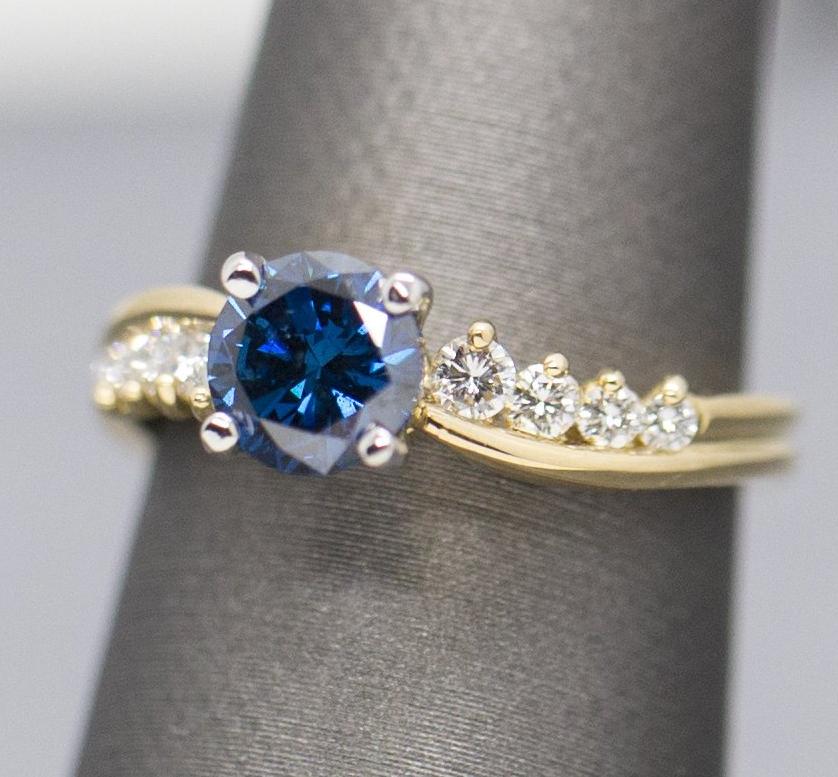 1.38ctw Blue and White Diamond Engagement Ring 18k, Blue Diamond Engagement Ring, Blue Engagement Ring, Blue Diamond Ring, Blue Diamond 18k