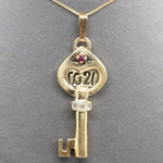 1921 Art Nouveau Ruby and Diamond Accent Key Pendant Solid 14k, Lock and Key, Art Nouveau Jewelry, Antique Key, Sentimental Pendant, For Her