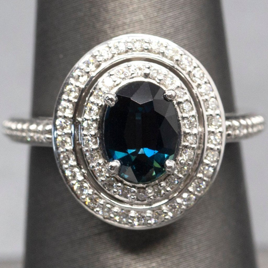 Handcrafted 2.47ctw Natural Blue Sapphire and Double Diamond Halo Ring 14k, Sapphire Engagement Ring, September Birthstone, Statement Ring