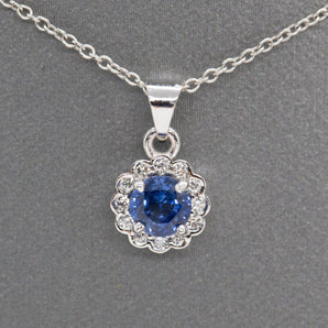 Handcrafted 0.67ctw Ceylon Sapphire and Diamond Halo Necklace 18k, Classic Sapphire and Diamond Necklace, September Birthstone Pendant, Blue