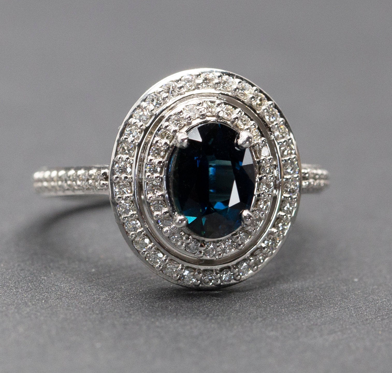 Handcrafted 2.47ctw Natural Blue Sapphire and Double Diamond Halo Ring 14k Size 7