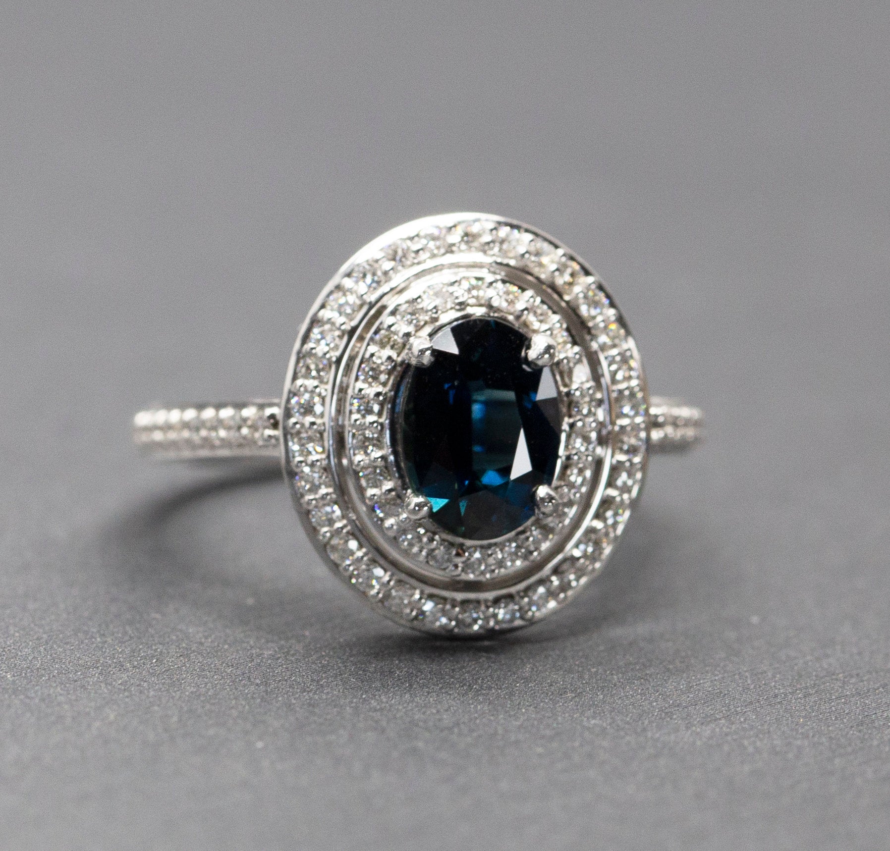Handcrafted 2.47ctw Natural Blue Sapphire and Double Diamond Halo Ring 14k Size 7