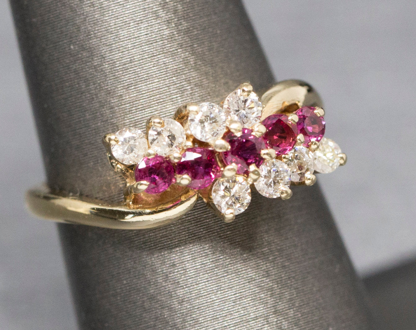Perfect Three Row 1.00ctw Ruby and Diamond Band Ring 14k