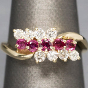1.00ctw Ruby and Diamond Ring 14k, Ruby and Diamond Cluster Ring, Anniversary Ring, Three Stone Ring, Bypass, Yellow Gold, July Birthstone