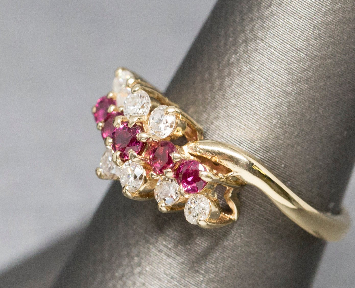 Perfect Three Row 1.00ctw Ruby and Diamond Band Ring 14k