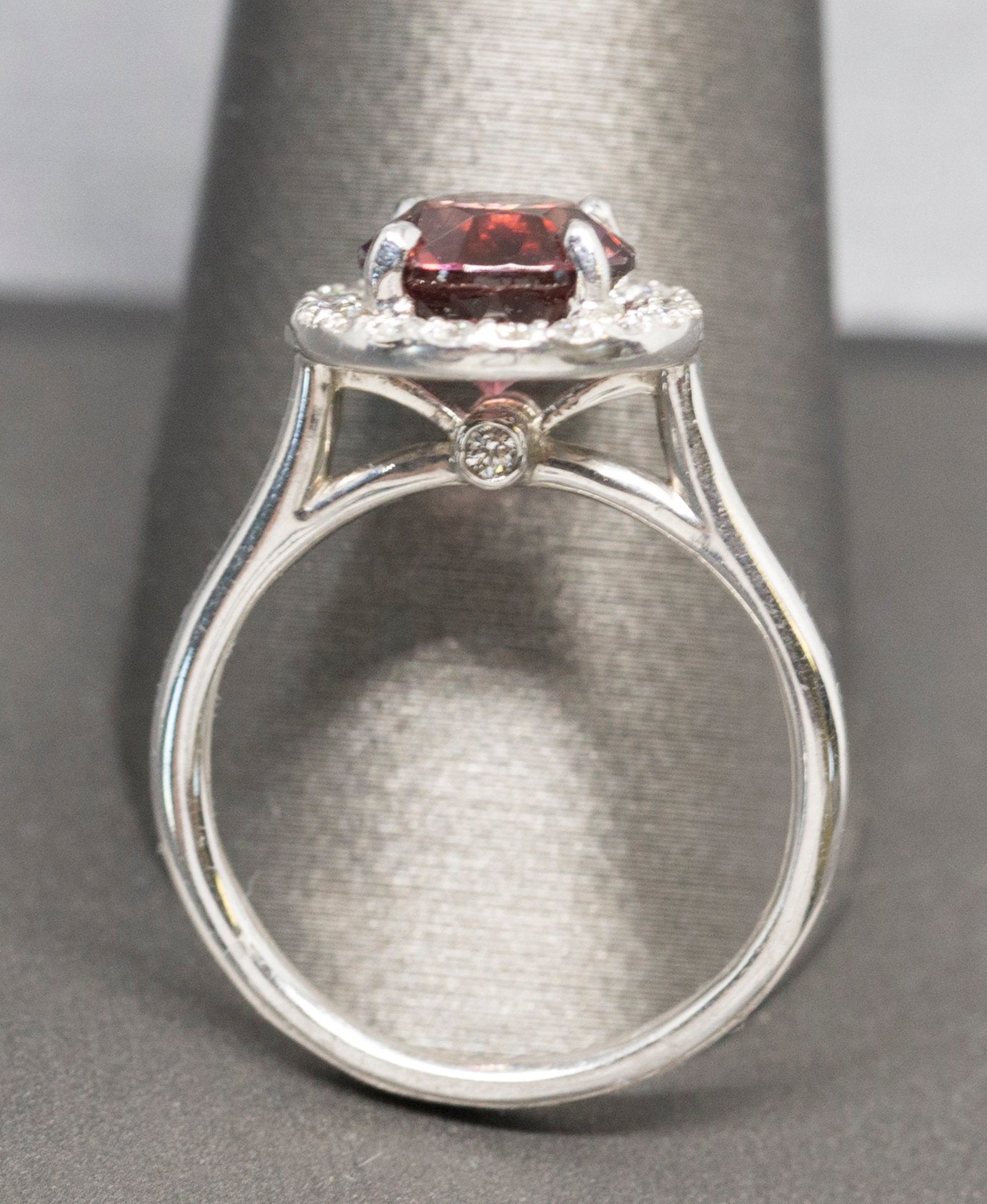 Glamorous 3.50ctw Rose Pink Red Zircon and Diamond Halo Ring Size 6.5